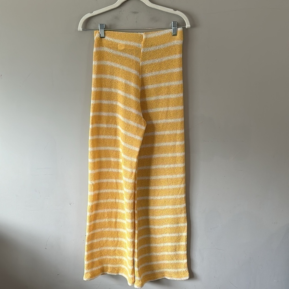 Zara Womens Knit Wide Leg Pants Sz Small Yellow White Stripe High Rise - Picture 2 of 11